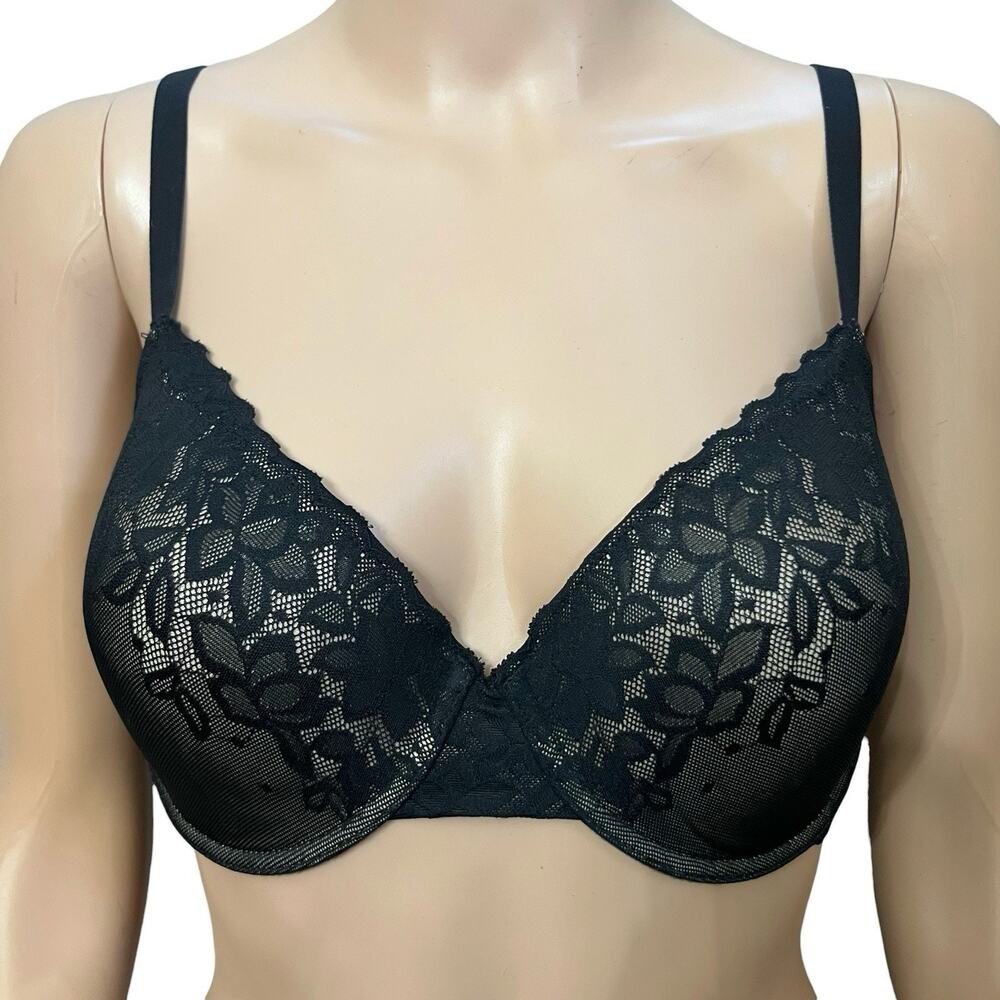 Natori Sheer Glamour Underwire Bra 34DD Black Nude Lace Molded Lightly Lined